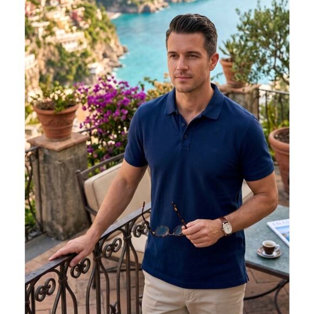 Navy blue Banana Republic organic cotton pique polo shirt size M
